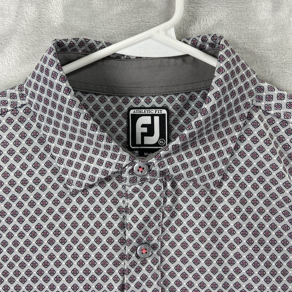 Footjoy FJ Shirt Mens XL Golf Polo Athletic Fit AOP Geometric Print Performance